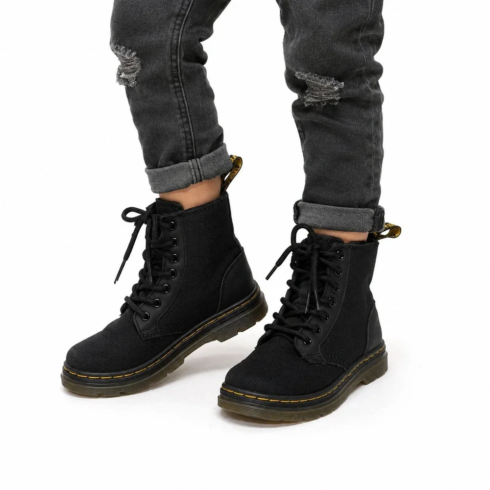 Dr. Martens Air Cushion Zipper Leather Combat Boots Size 1 Black Combs J AW004